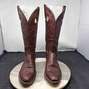 Acme Boots Mens Size 7.5D Brown Leather Western Cowboy Pull On Embroidered Rodeo